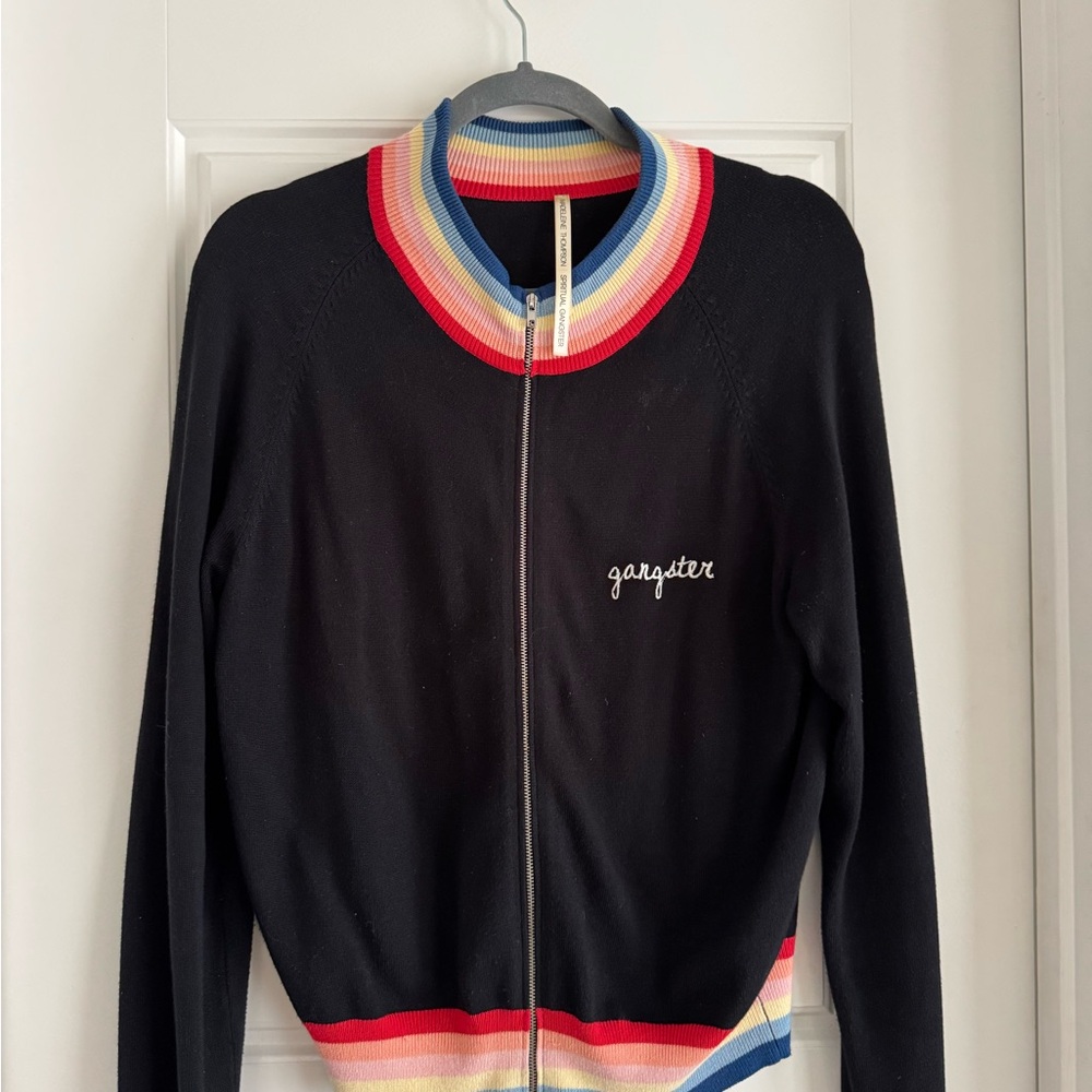 Spiritual Gangster “Love is so Gangster” Zip-Up Sweater with Multicolor Stripes